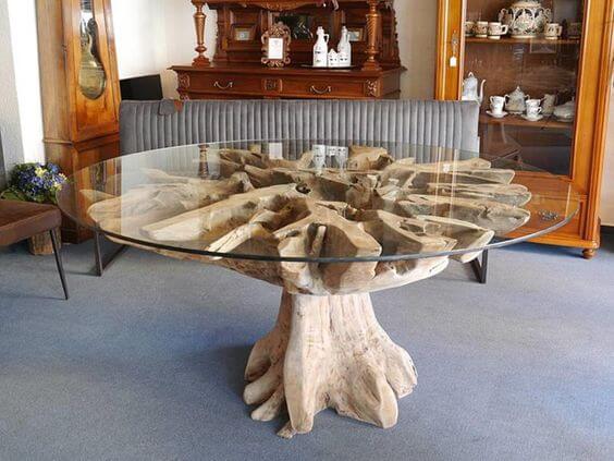 Teak root dining table and chairs sale